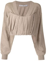 (Women) Alexander Wang SS22 V-Neck Ruched Long-Sleeve Cashmere Sweater Khaki 1KC2201006-271 (Women) Alexander Wang SS22 V-Neck Ruched Long-Sleeve Cashmere Sweater Khaki 1KC2201006-271