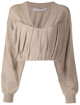 (Women) Alexander Wang SS22 V-Neck Ruched Long-Sleeve Cashmere Sweater Khaki 1KC2201006-271 Buy (Women) Alexander Wang SS22 V-Neck Ruched Long-Sleeve Cashmere Sweater Khaki 1KC2201006-271