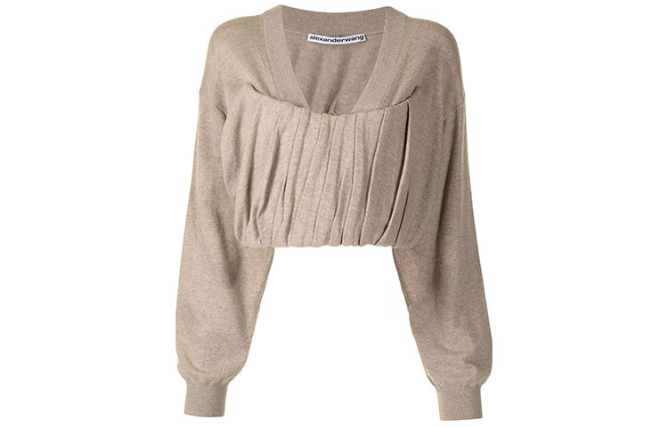 Order (Women) Alexander Wang SS22 V-Neck Ruched Long-Sleeve Cashmere Sweater Khaki 1KC2201006-271
