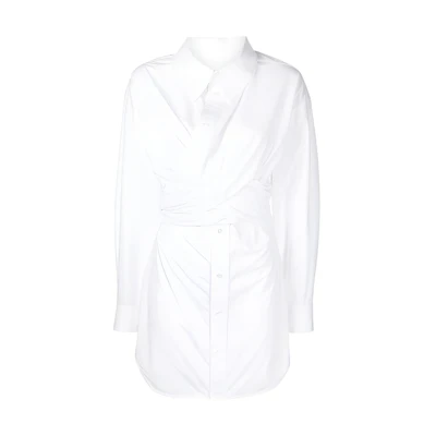 (Women) Alexander Wang SS22 White Fitted Ruched Long Sleeve Mini Dress Women 4WC2226175-100
