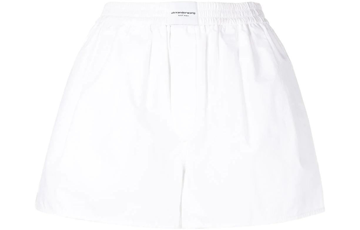 (Women) Alexander Wang SS22 White Logo Patch Elastic Waist Straight Shorts 4WC2224327-100