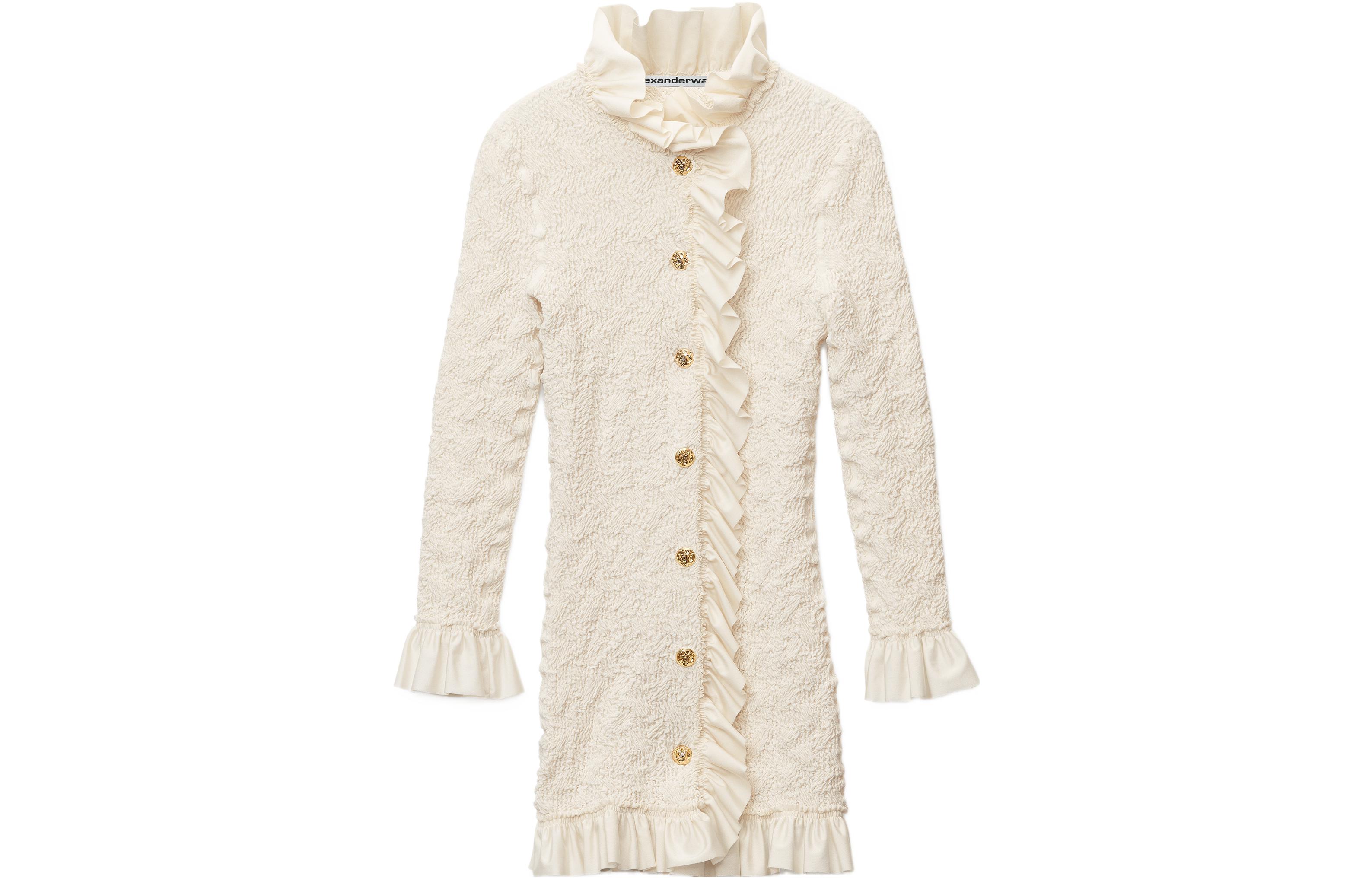 (Women) Alexander Wang SS22 White Long Ruffle Button Coat Jacket Women 1CC3222388-120