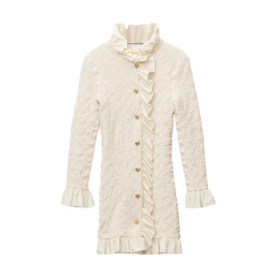 (Women) Alexander Wang SS22 White Long Ruffle Button Coat Jacket Women 1CC3222388-120