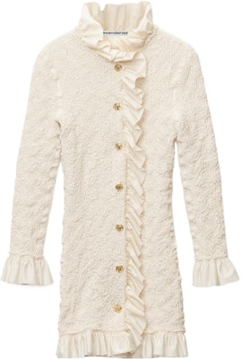 (W) 亚历山大王SS22白色长款荷叶边纽扣外套女款 1CC3222388-120 Order (W) 亚历山大王SS22白色长款荷叶边纽扣外套女款 1CC3222388-120