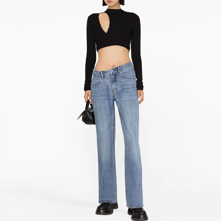 Shop (Women) Alexander Wang SS23  Asymmetric Flared Denim Jeans Light Blue 4DC2234548-486