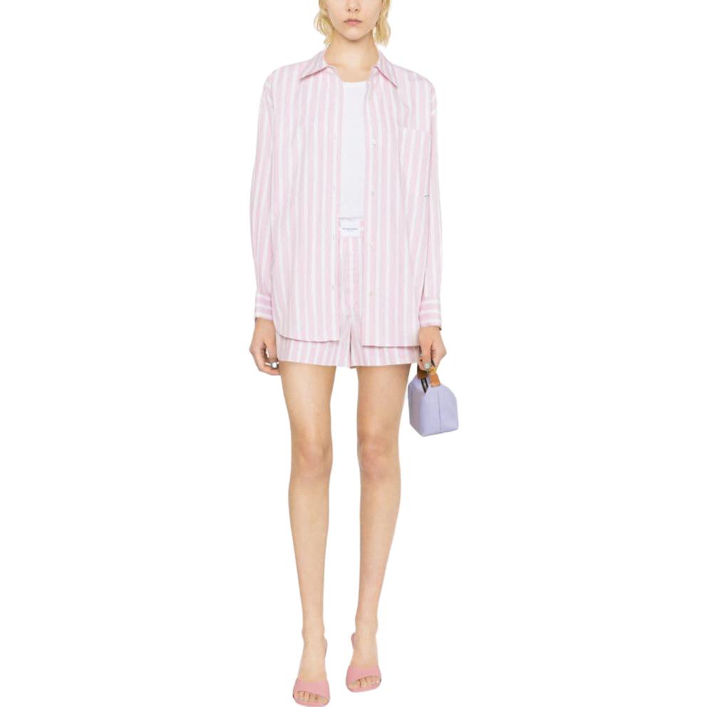 Lookbook (W) Alexander Wang SS23 Baju Pink Muda Asimetris Bergaris dengan Butang 1WC2232443-688