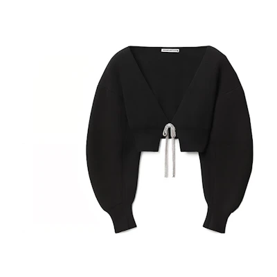 (Women) Alexander Wang SS23 Black Cropped Knit Top Pullover Sweater. 1KC1233062001