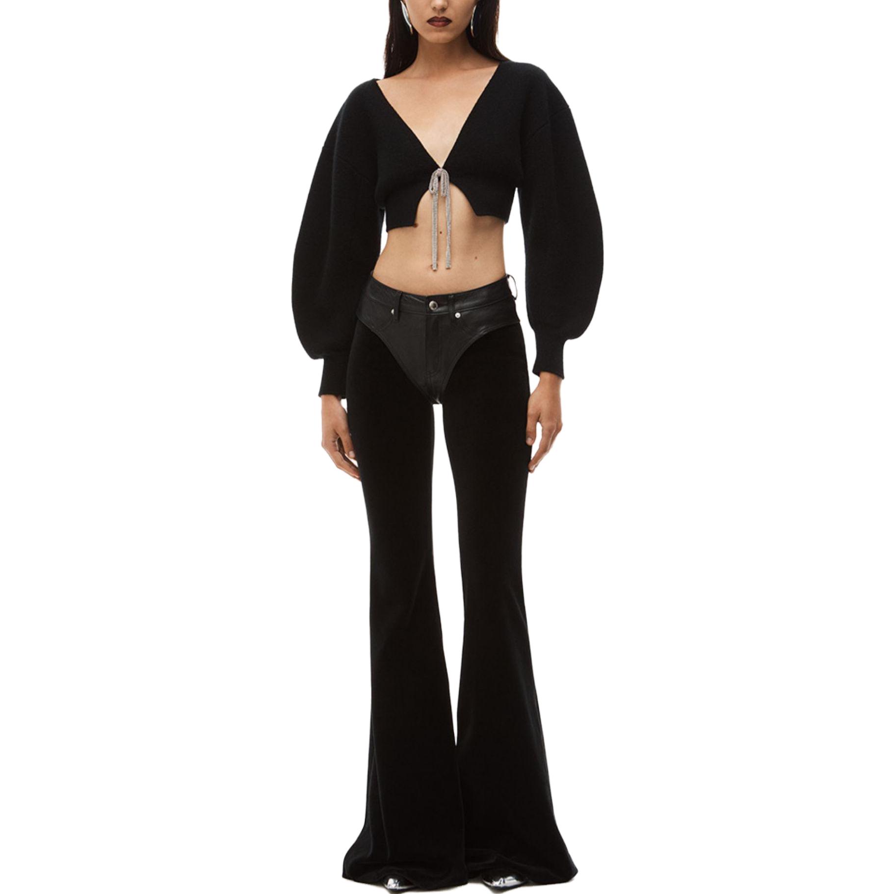 Lookbook (Women) Alexander Wang SS23  Black Cropped Knit Top Pullover Sweater. 1KC1233062001