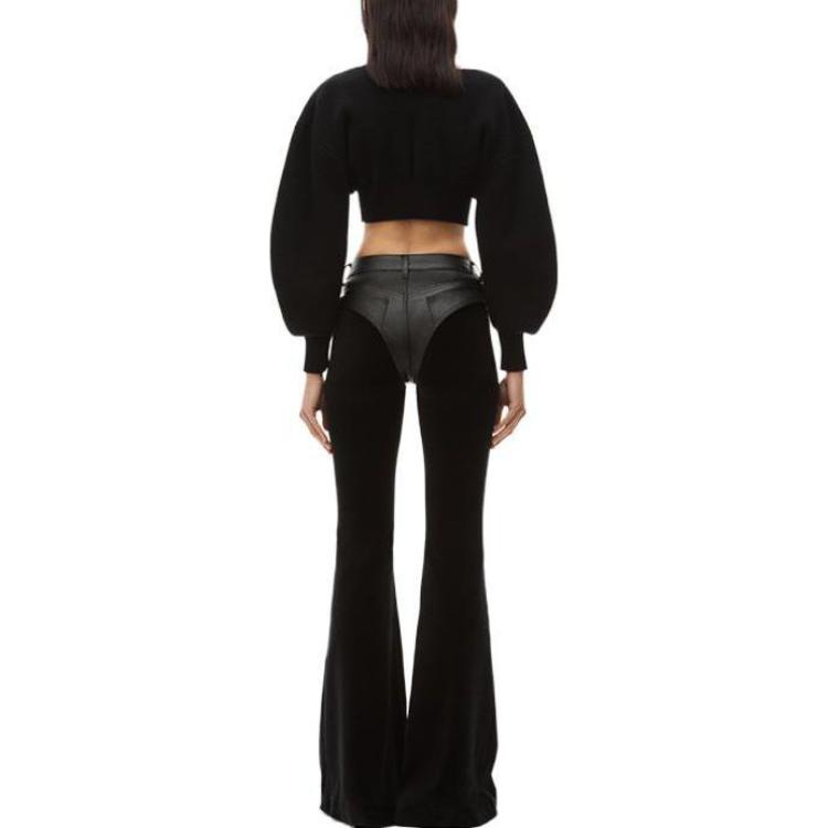 Shop (Women) Alexander Wang SS23  Black Cropped Knit Top Pullover Sweater. 1KC1233062001