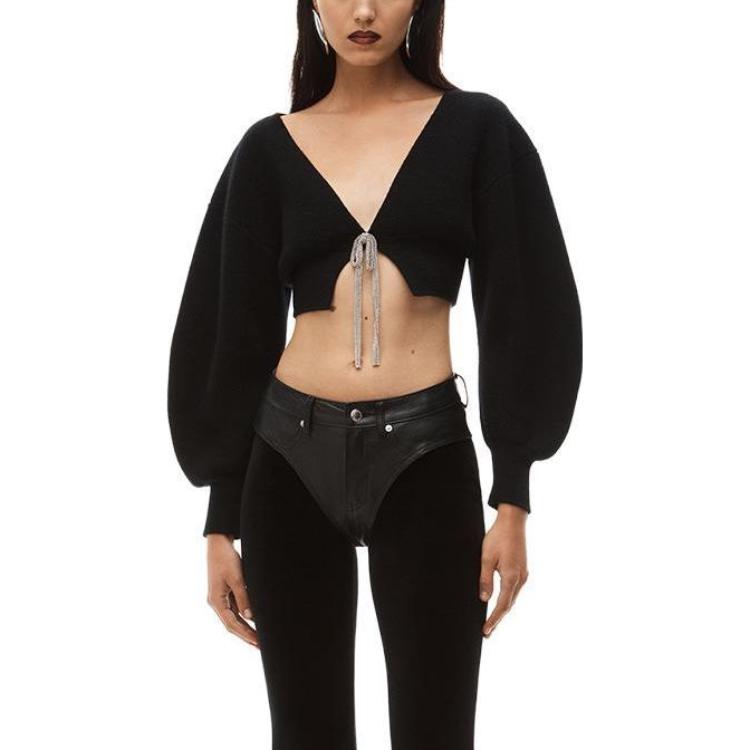 Purchase (Women) Alexander Wang SS23  Black Cropped Knit Top Pullover Sweater. 1KC1233062001