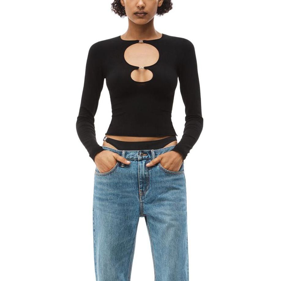 Lookbook (Women) Alexander Wang SS23  Black Knitted Pullover Crewneck Sweater. 4KC1231036-001