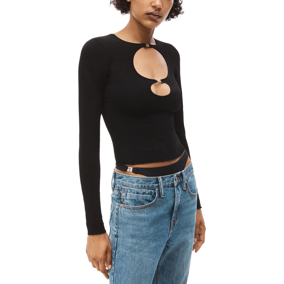 Purchase (Women) Alexander Wang SS23  Black Knitted Pullover Crewneck Sweater. 4KC1231036-001