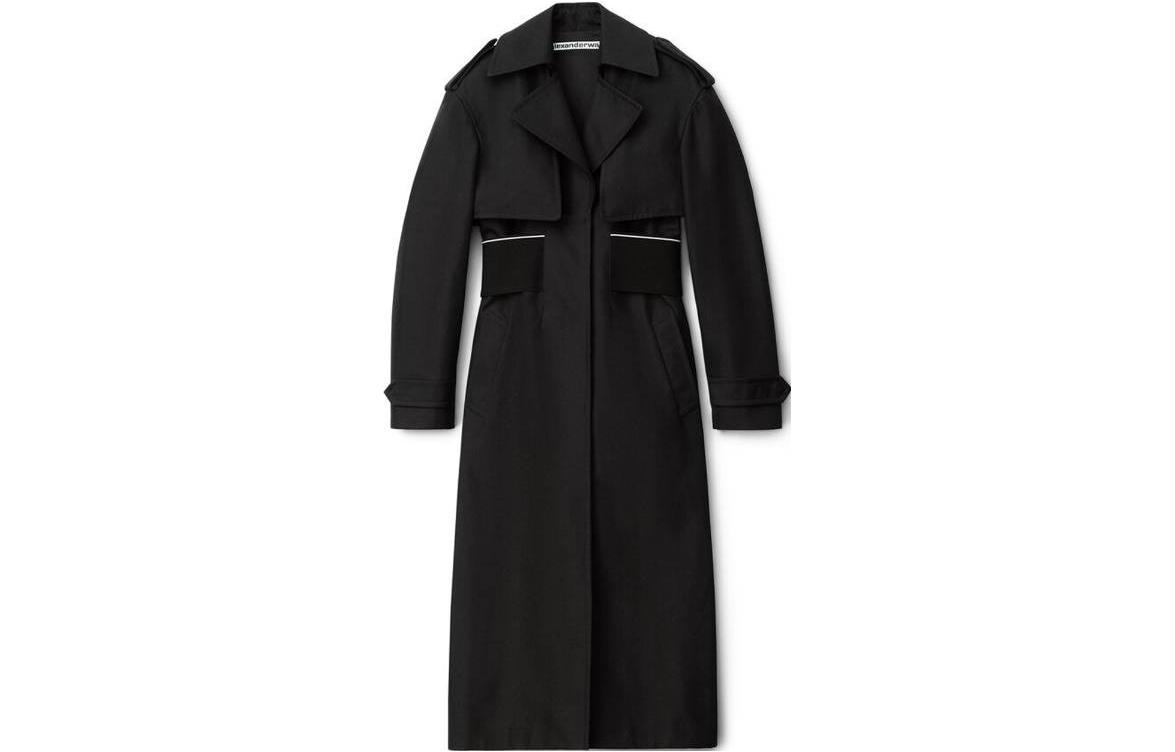 (Women) Alexander Wang SS23  Black Mid-Length Trench Coat with Patchwork Belt 1WC1233221-001