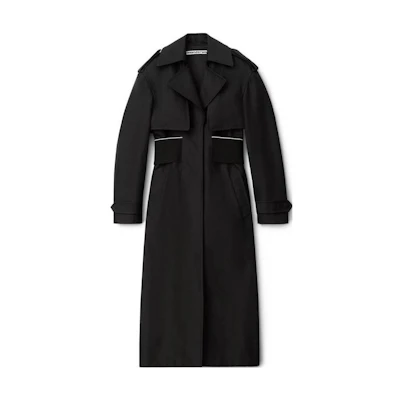 (Women) Alexander Wang SS23 Black Mid-Length Trench Coat with Patchwork Belt 1WC1233221-001