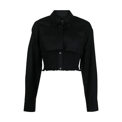 (Women) Alexander Wang SS23 Black Solid Long Sleeve Pointed Collar Shirt 4WC3231407001