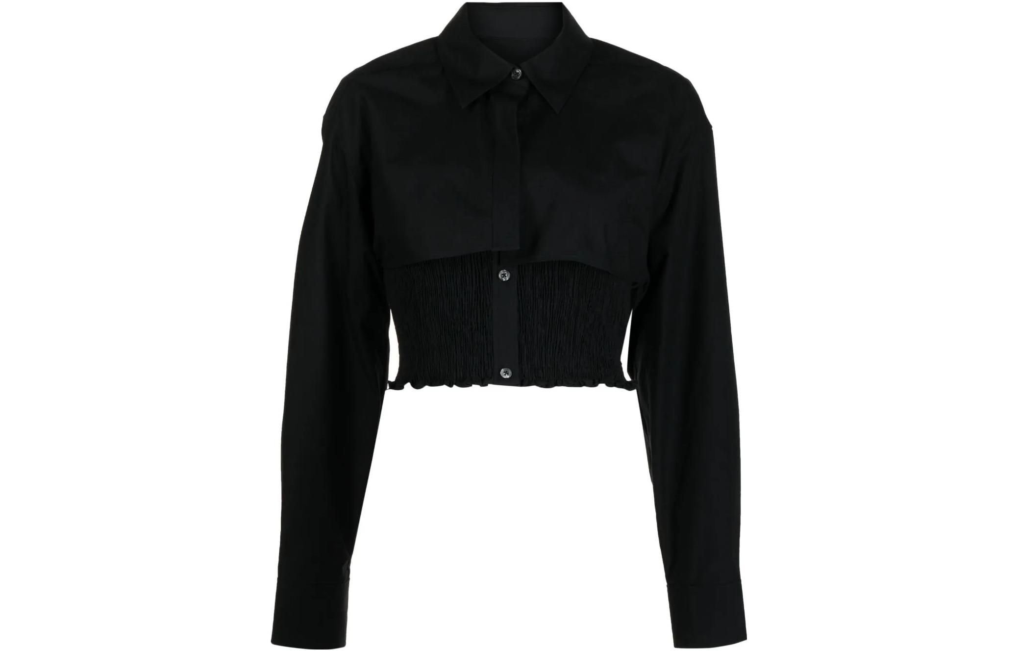 Order (W) アレキサンダー ワン SS23 ブラック ソリッド 長袖 ポインテッドカラー シャツ 4WC3231407001