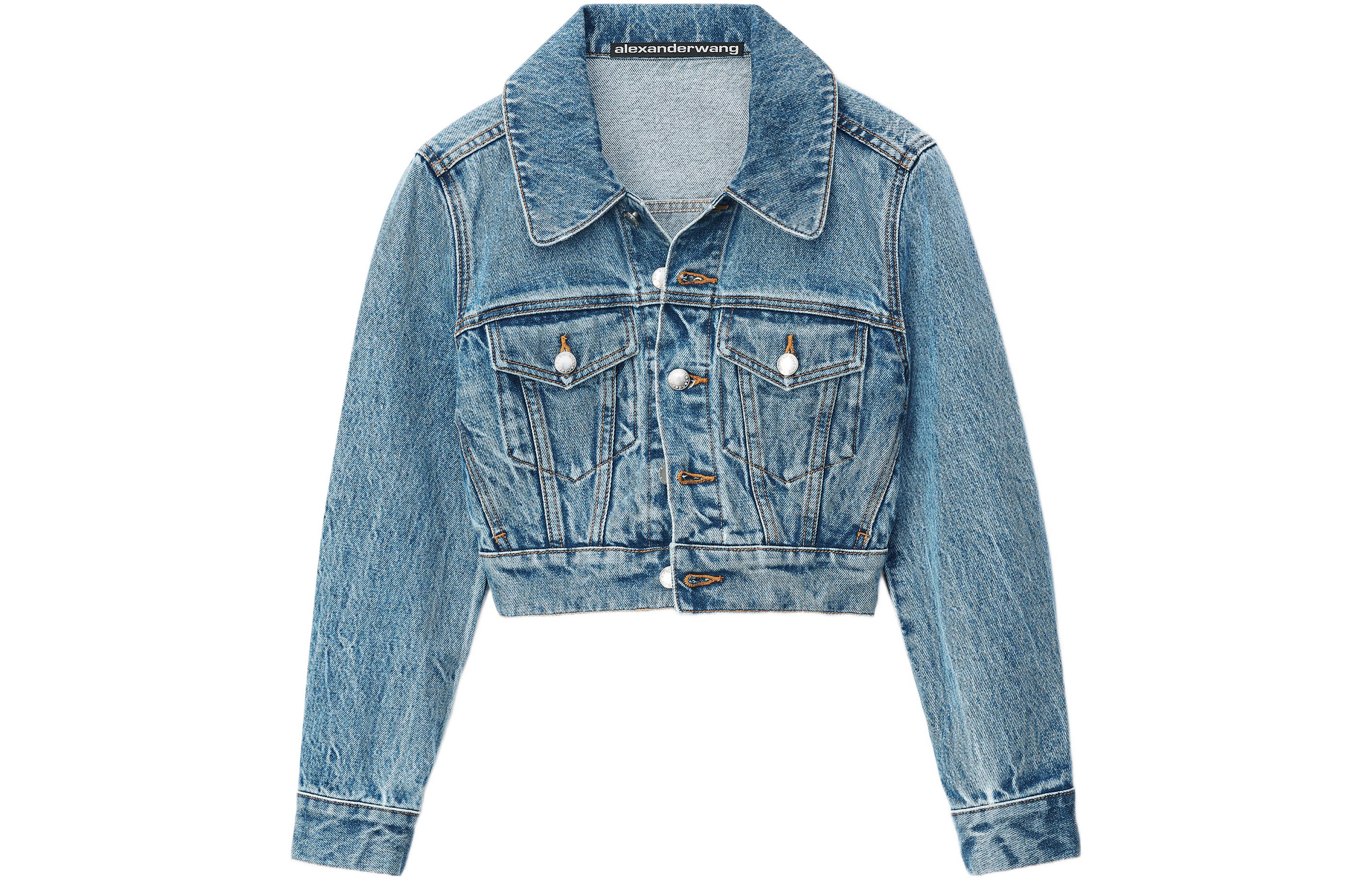 (Women) Alexander Wang SS23  Cropped Denim Jacket Washed Blue Long Sleeve 4DC1232319-473