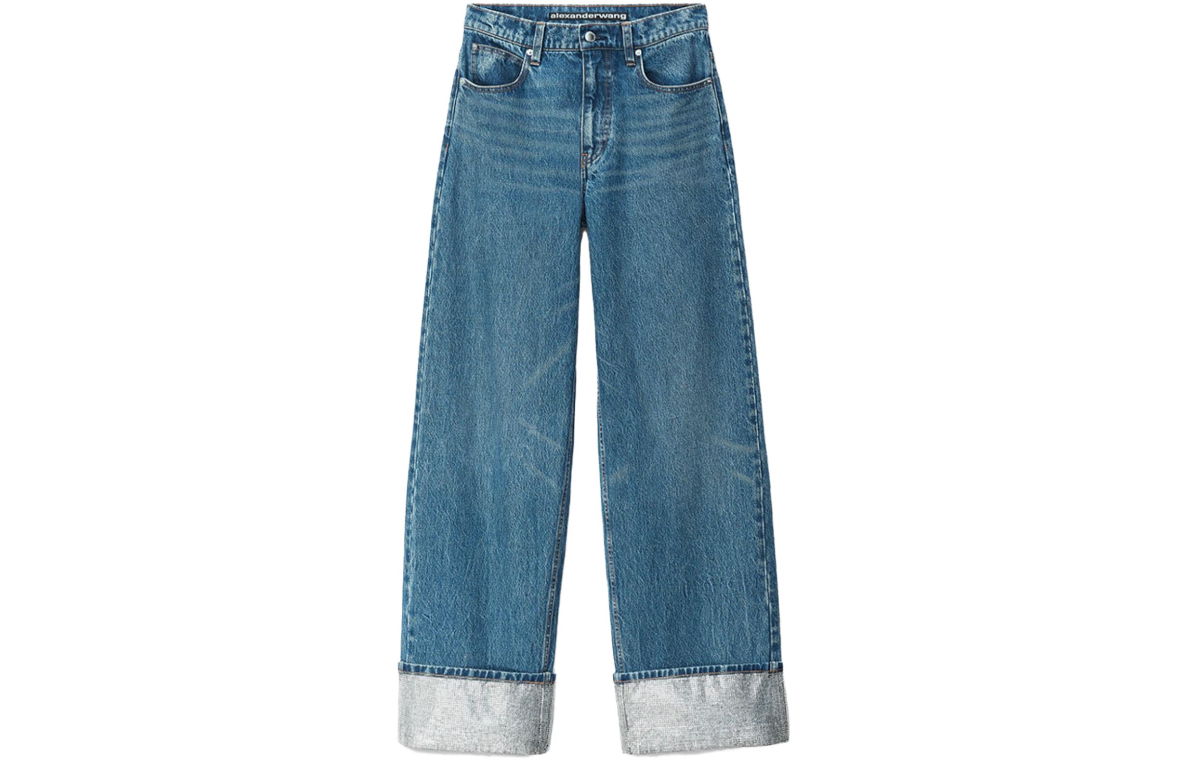 Order (W) Alexander Wang SS23 Jeans Kaki Lebar Kristal Biru Gelap Denim. 4DC2234505-401