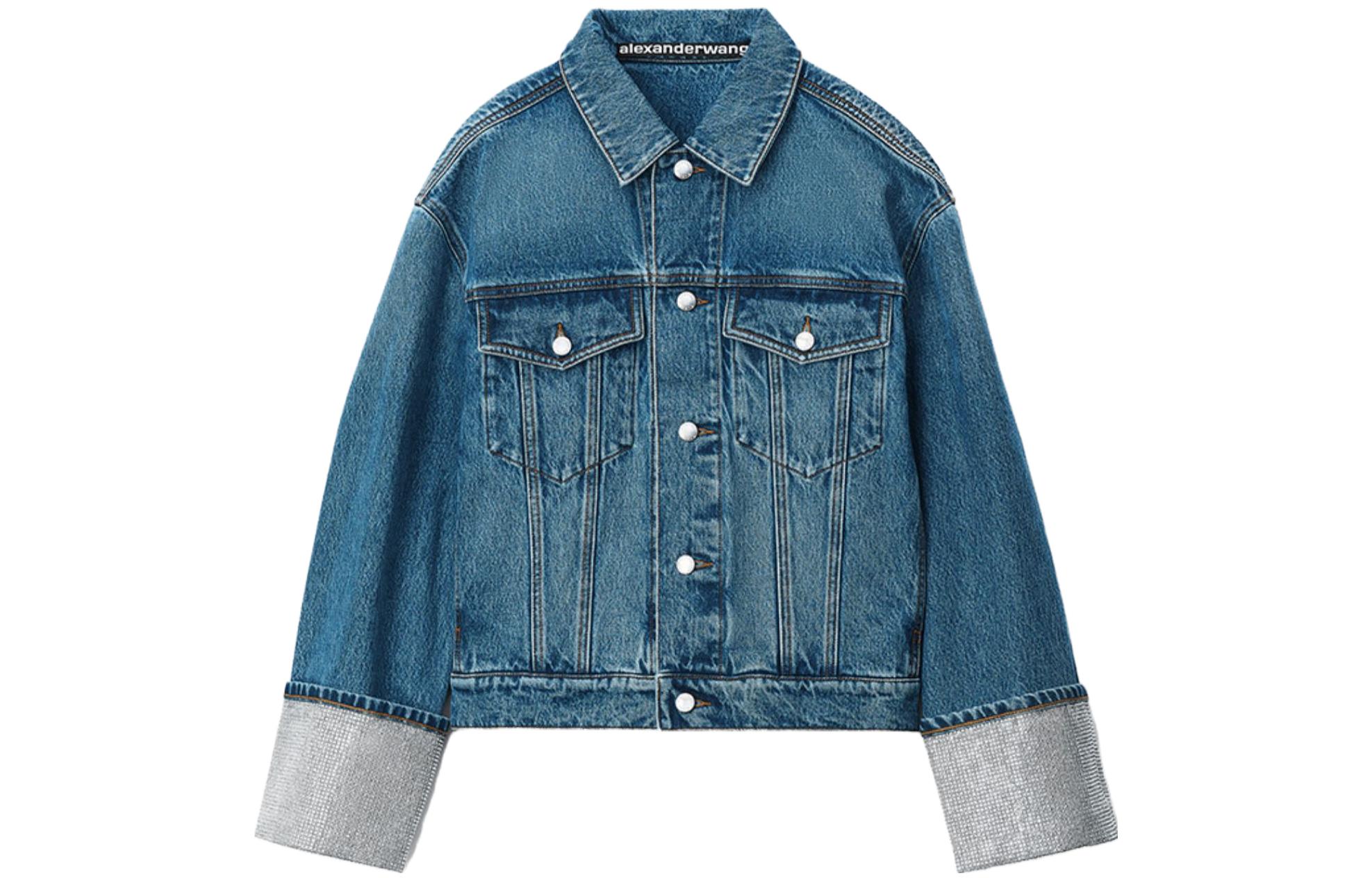 Order (Women) Alexander Wang SS23  Denim Crystal Cuff Long Sleeve Jacket Dark Blue 4DC2232500401