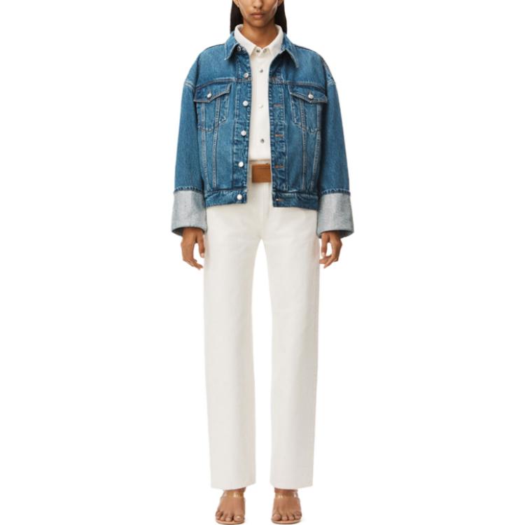 Shop (Women) Alexander Wang SS23  Denim Crystal Cuff Long Sleeve Jacket Dark Blue 4DC2232500401