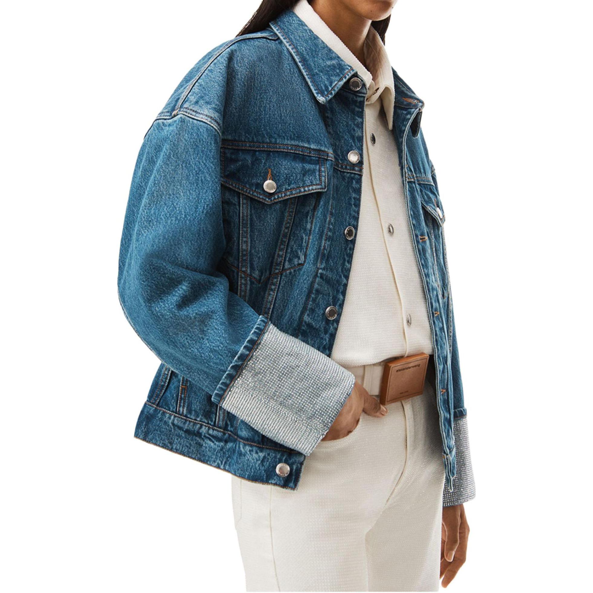 Purchase (Women) Alexander Wang SS23  Denim Crystal Cuff Long Sleeve Jacket Dark Blue 4DC2232500401