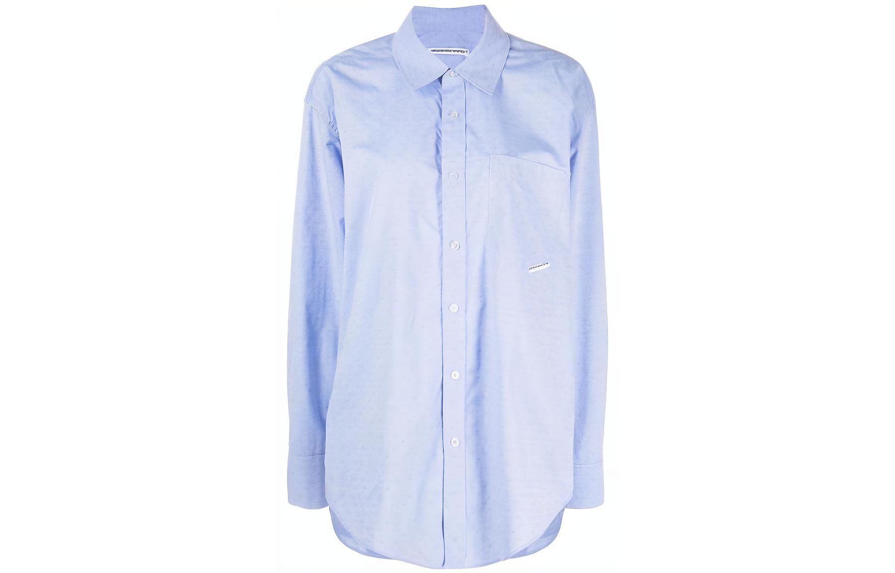 (Women) Alexander Wang SS23  Solid Button-Up Long Sleeve Shirt Light Blue 4WC1231375-423