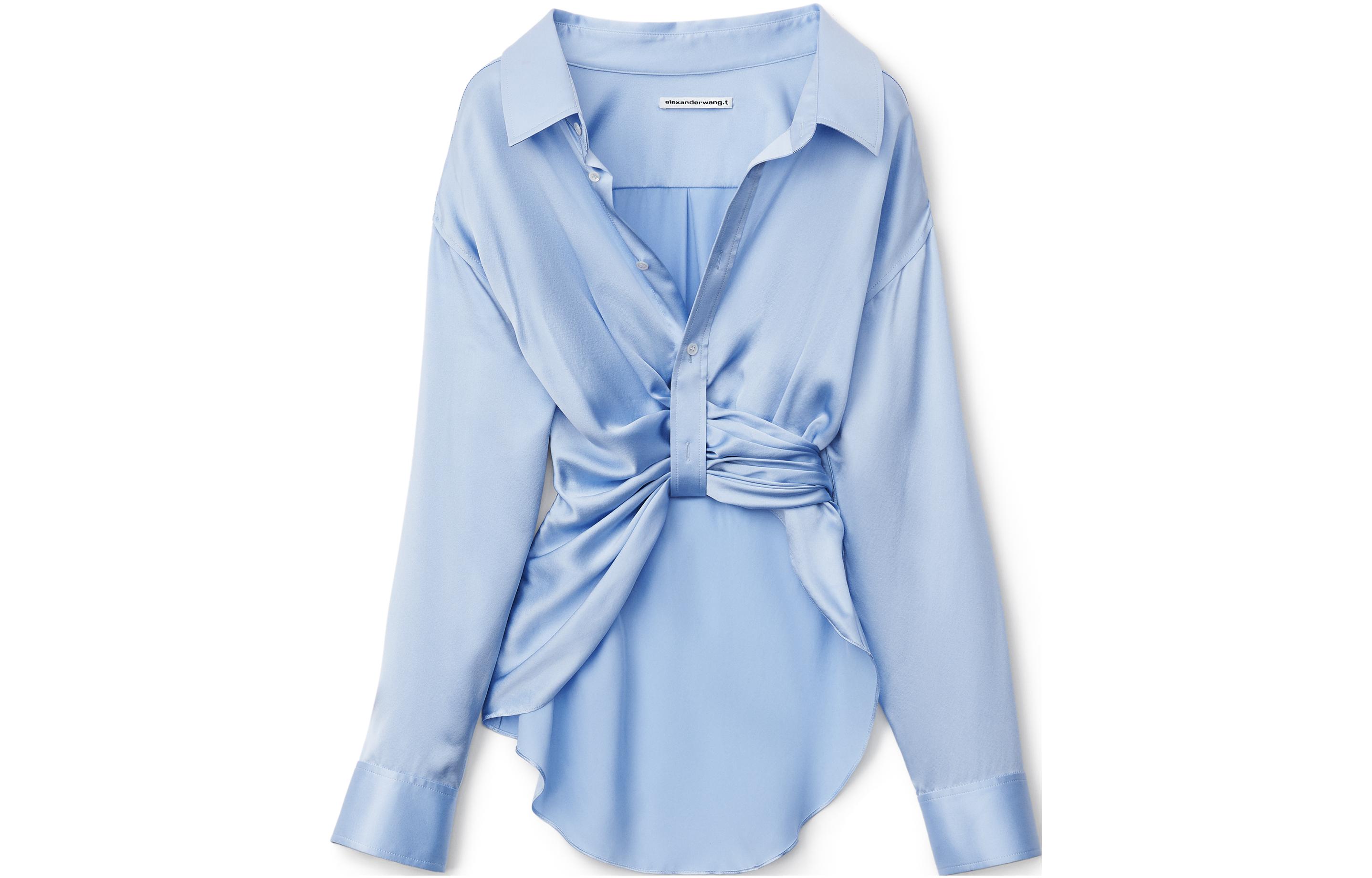 (Women) Alexander Wang SS23  Solid Draped Button-Up Shirt Blue 4WC1231376-542