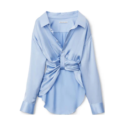 (Women) Alexander Wang SS23 Solid Draped Button-Up Shirt Blue 4WC1231376-542