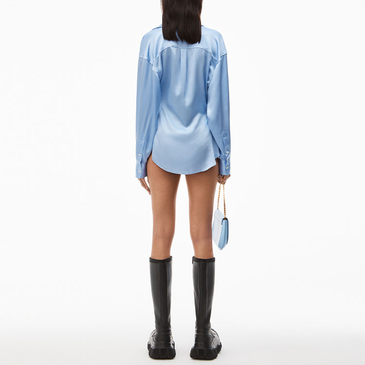 Shop (W) Alexander Wang SS23 藍色純色垂墜感扣襟襯衫 4WC1231376-542