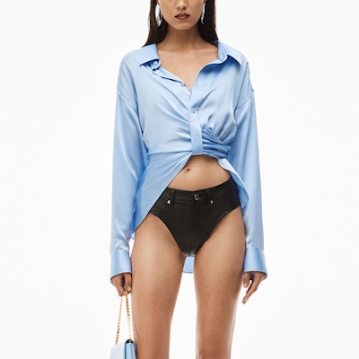 (W) Alexander Wang SS23 藍色純色垂墜感扣襟襯衫 4WC1231376-542 Purchase (W) Alexander Wang SS23 藍色純色垂墜感扣襟襯衫 4WC1231376-542