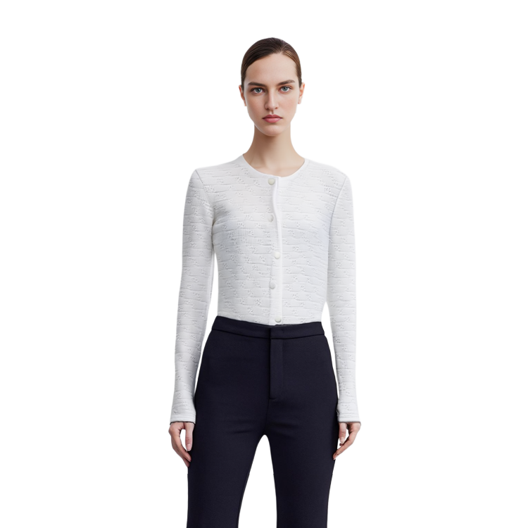 Shop (W) 알렉산더 왕 SS23 텍스처드 자카드 니트 스웨터 - 화이트. 4CC2232070100