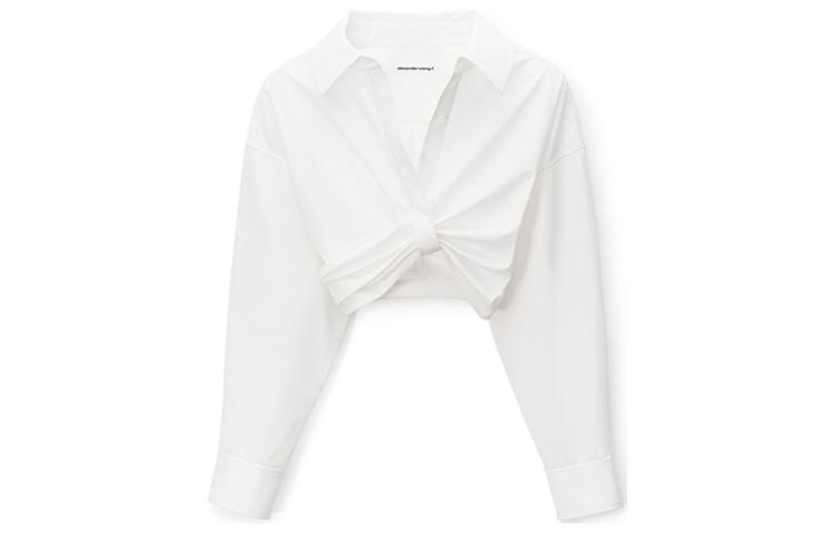 (Women) Alexander Wang SS23  White Cropped V-Neck Long Sleeve Button-Up Shirt 4WC2231380-111