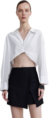 (Women) Alexander Wang SS23 White Cropped V-Neck Long Sleeve Button-Up Shirt 4WC2231380-111 Lookbook (Women) Alexander Wang SS23 White Cropped V-Neck Long Sleeve Button-Up Shirt 4WC2231380-111