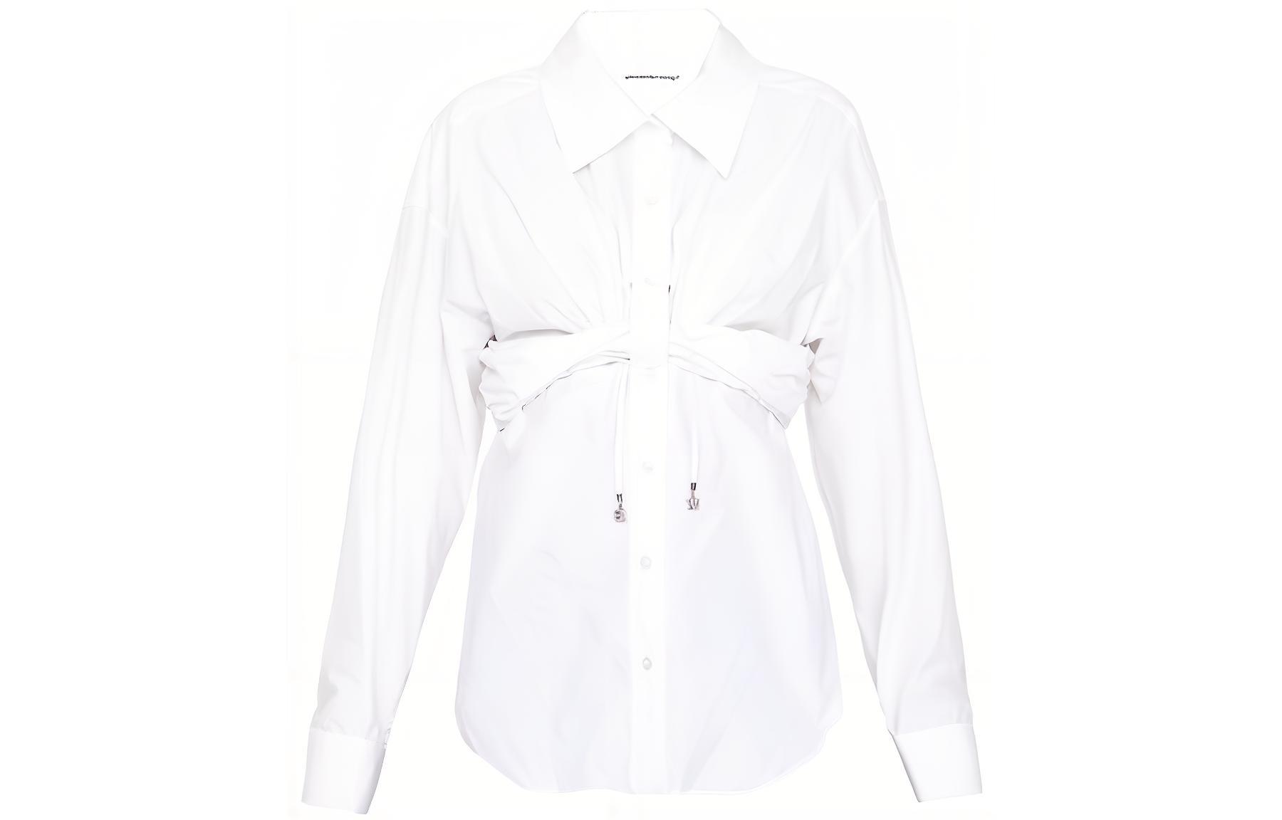 (Women) Alexander Wang SS23  White Long Sleeve Collared Shirt. 4WC2231390-111