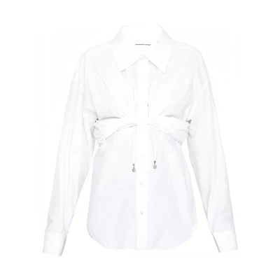 (Women) Alexander Wang SS23 White Long Sleeve Collared Shirt. 4WC2231390-111