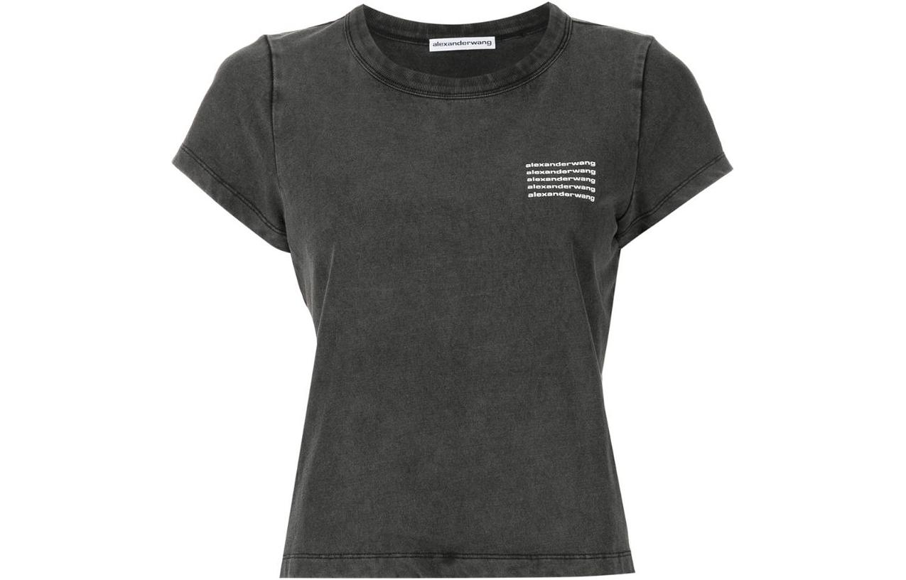 (Women) Alexander Wang SS23 Acid Wash Logo Graphic Print Black  T-Shirt. 1CC2221633-007