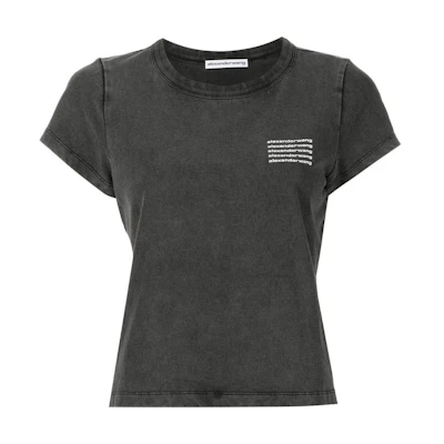 (Women) Alexander Wang SS23 Acid Wash Logo Graphic Print Black T-Shirt. 1CC2221633-007