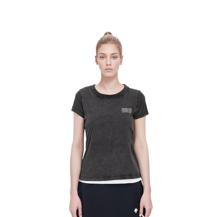 Shop (W) Alexander Wang SS23 酸洗黑色Logo圖案印花短袖T恤 1CC2221633-007