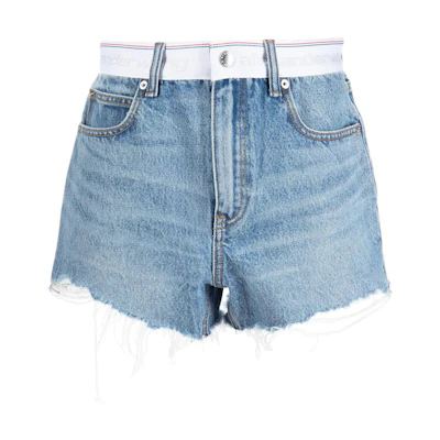 (Women) Alexander Wang SS23 Bite Logo High-Waist Straight Denim Shorts Women Blue. 4DC1234369-486