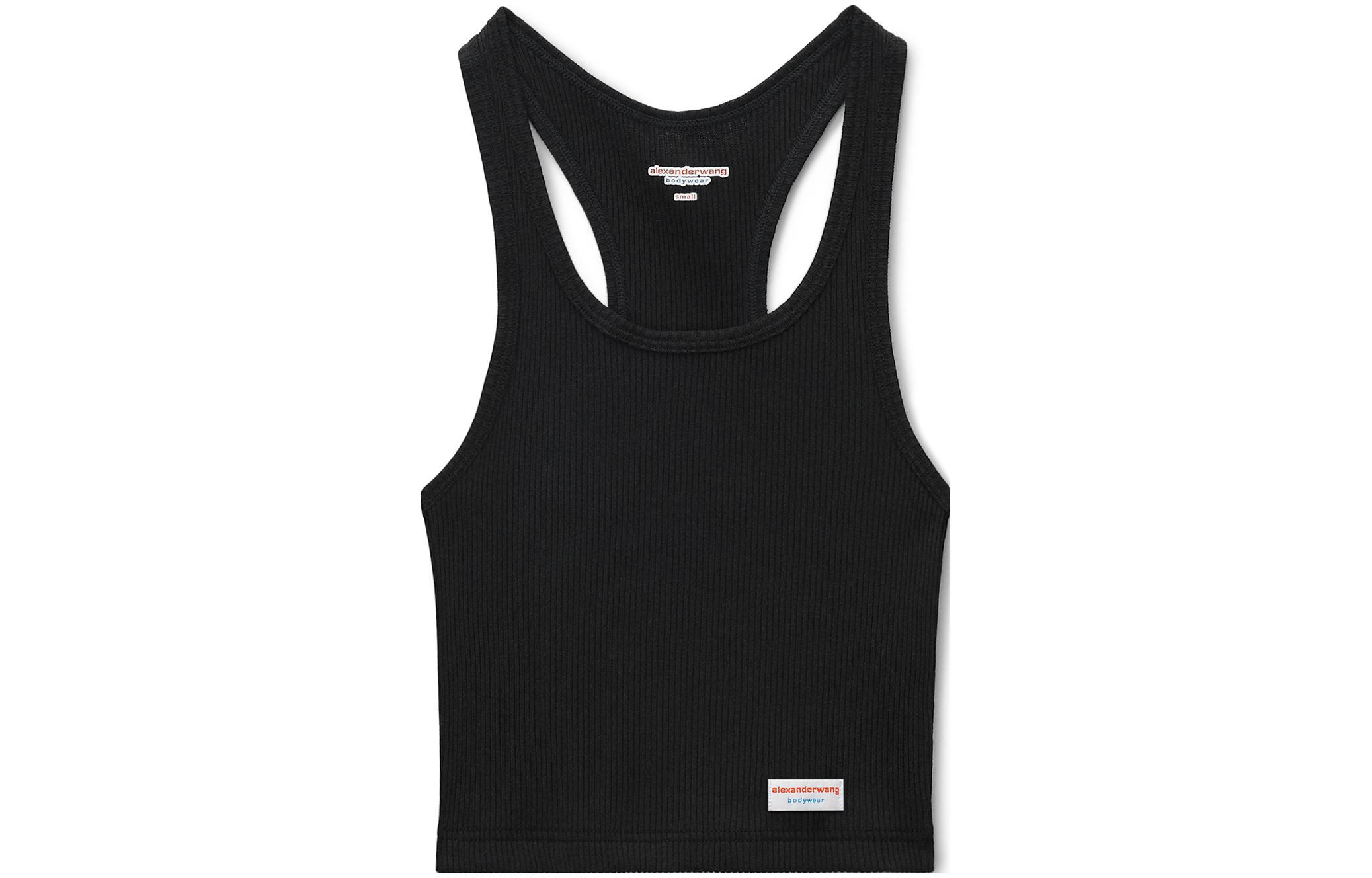(Women) Alexander Wang SS23 Black Ribbed Knit Tank Top for Women 8CC2238045-001