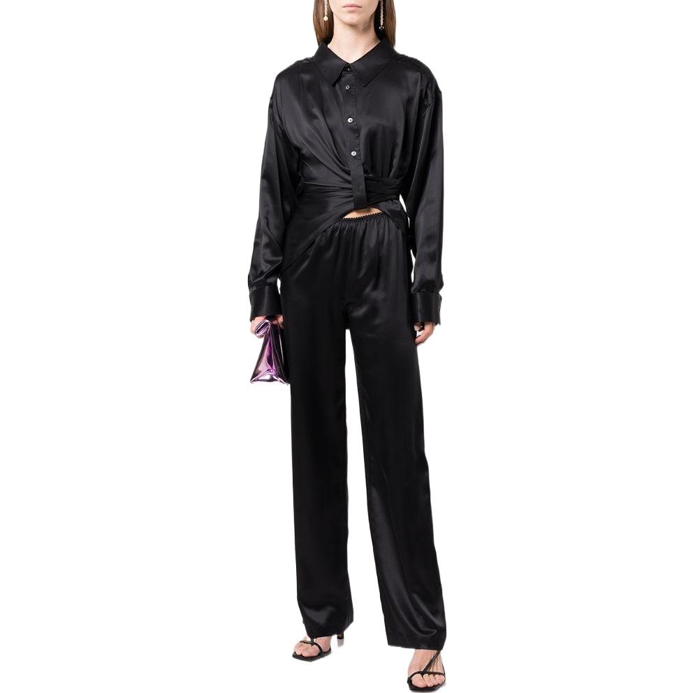 Lookbook (Women) Alexander Wang SS23 Black Silk Satin Draped Long Sleeve Shirt for Women. 4WC1231376-001