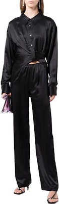 (Women) Alexander Wang SS23 Black Silk Satin Draped Long Sleeve Shirt for Women. 4WC1231376-001 Lookbook (Women) Alexander Wang SS23 Black Silk Satin Draped Long Sleeve Shirt for Women. 4WC1231376-001