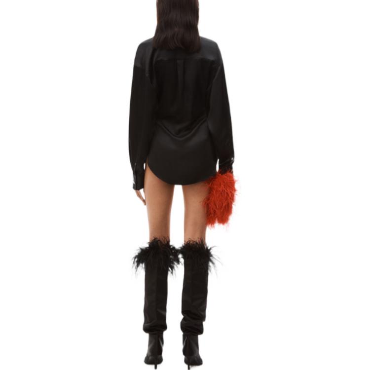 Shop (Women) Alexander Wang SS23 Black Silk Satin Draped Long Sleeve Shirt for Women. 4WC1231376-001