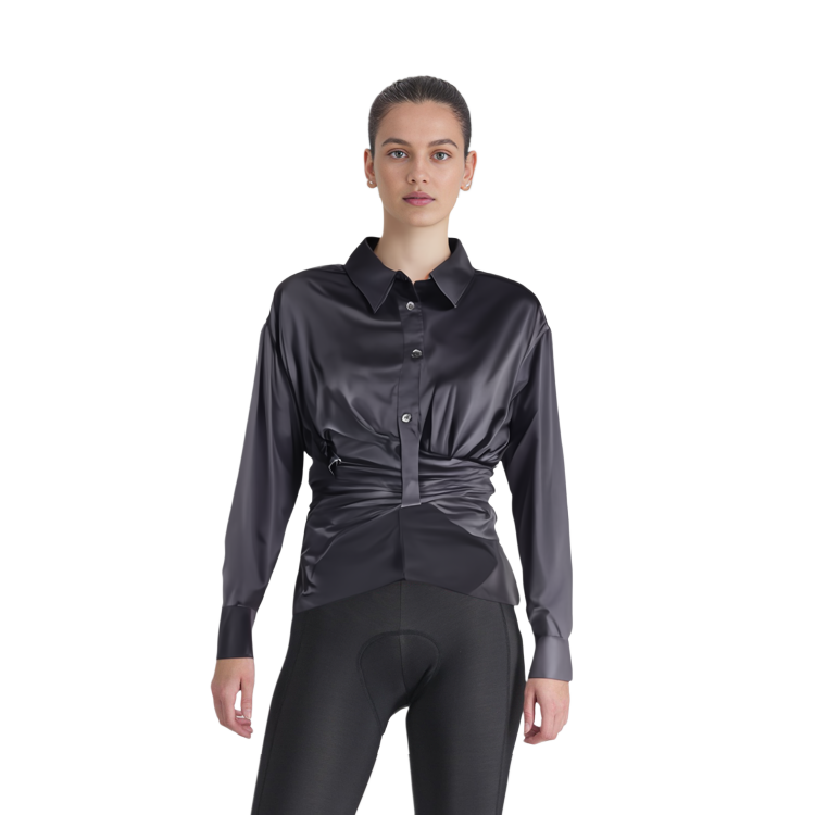 Purchase (Women) Alexander Wang SS23 Black Silk Satin Draped Long Sleeve Shirt for Women. 4WC1231376-001