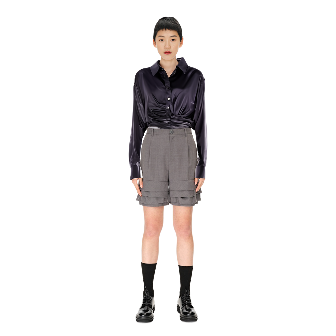 Sizing (Women) Alexander Wang SS23 Black Silk Satin Draped Long Sleeve Shirt for Women. 4WC1231376-001