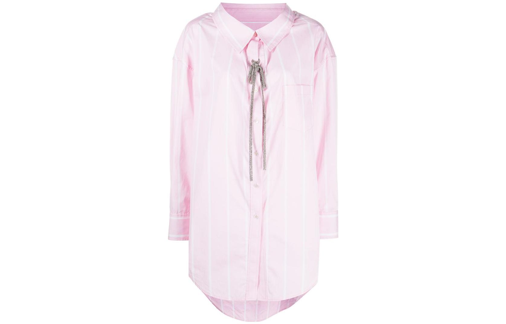(Women) Alexander Wang SS23 Crystal Embellished Striped Long-Sleeve Shirt Women Pink 1WC1231759-685
