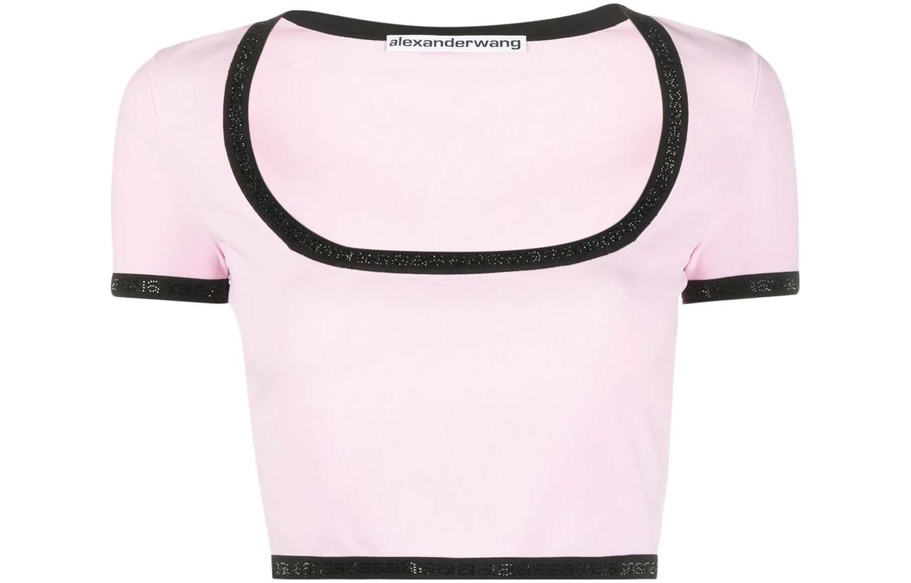(Women) Alexander Wang SS23 Crystal Logo Pink Short Sleeve Tee for Women - Date Night Essential 1KC2231007-680