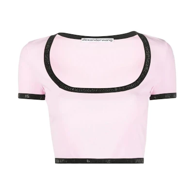 (Women) Alexander Wang SS23 Crystal Logo Pink Short Sleeve Tee for Women - Date Night Essential 1KC2231007-680