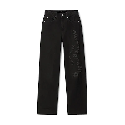 (Women) Alexander Wang SS23 Letter Logo Print Straight Jeans Black 4DC2234577