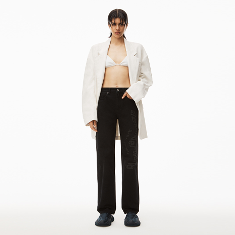 (Women) Alexander Wang SS23 Letter Logo Print Straight Jeans  Black 4DC2234577 圖 3